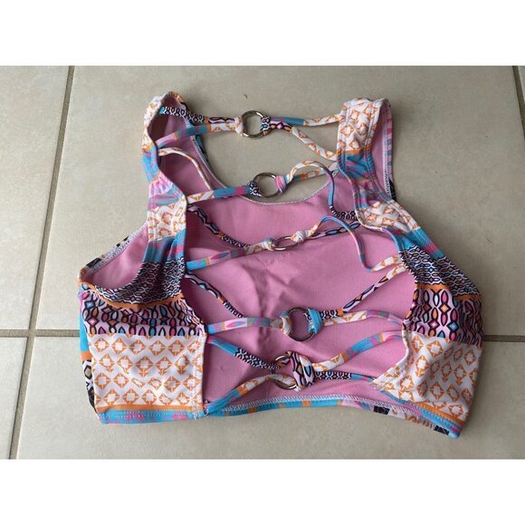 YMI WOMEN'S SWIMSUIT LACE UP BACK TOP Geometric Print Size S - Picture 3 of 5